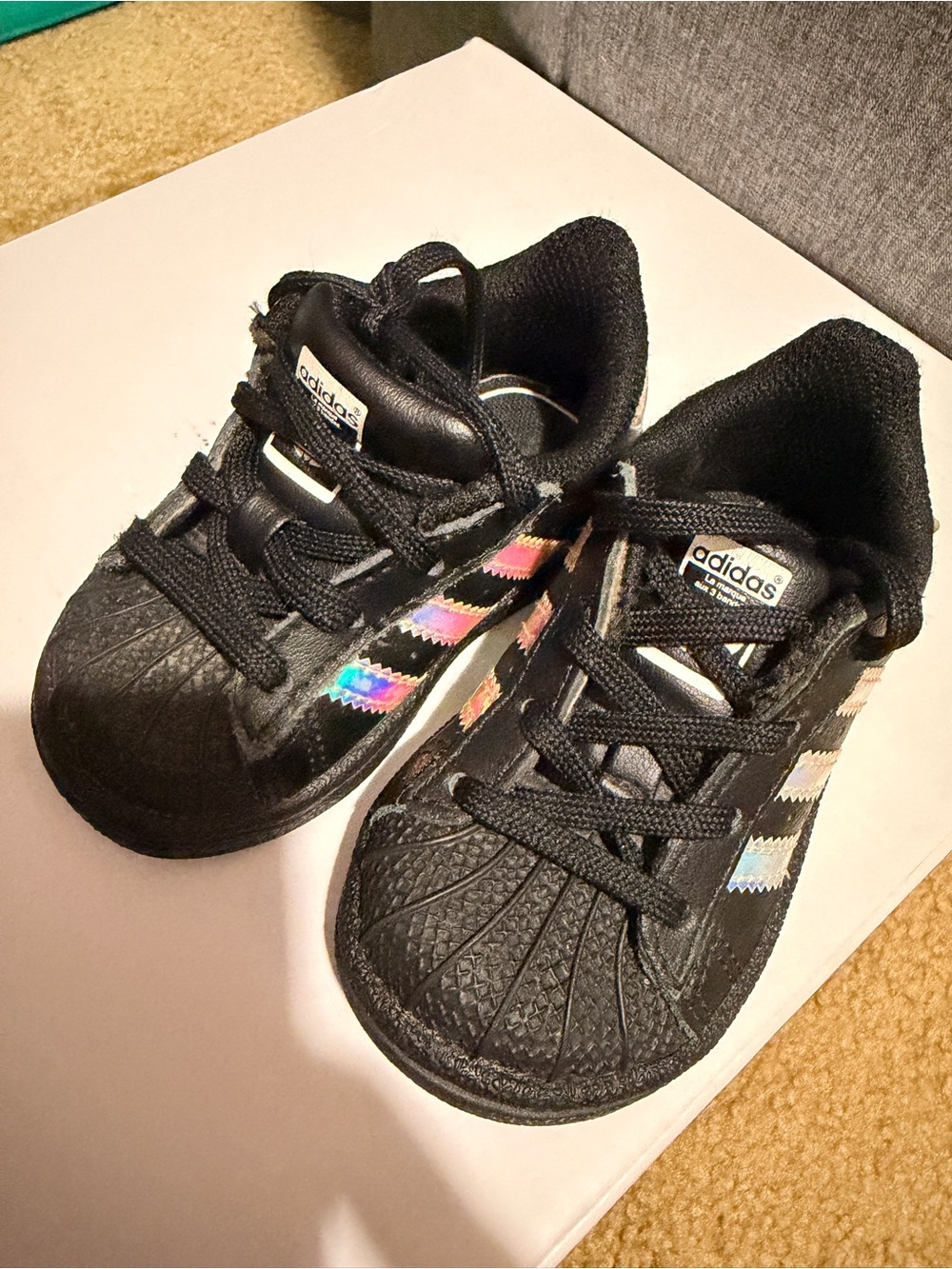 adidas superstar Black Sneakers with Iridescent Stripes
